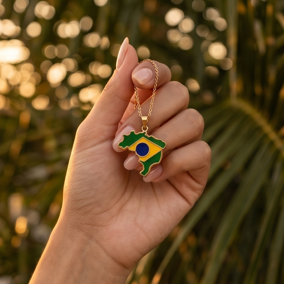 Colar Mapa do Brasil Folheado a Ouro 18K Imagem secundária do produto