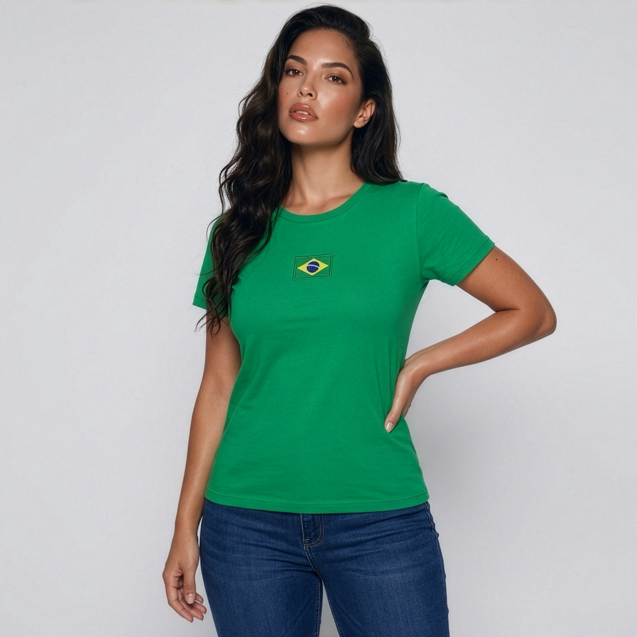 Baby Look Brasil Feminina Bordada Imagem principal do produto